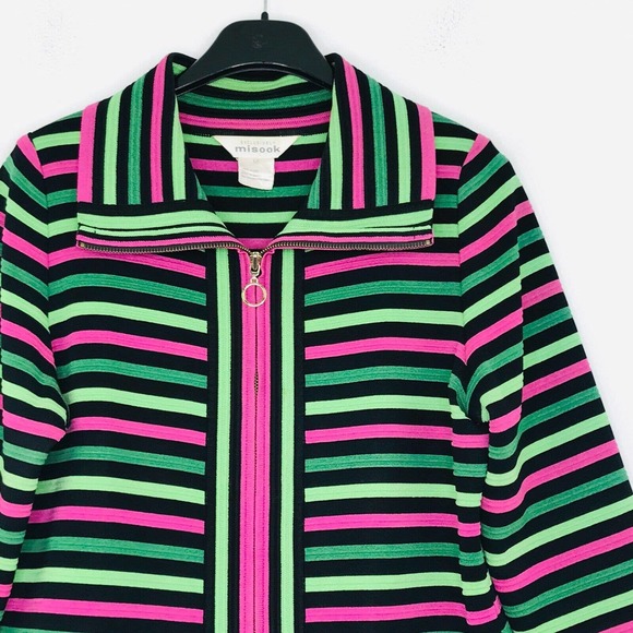 Misook Womens XS Jacket Multicolor Striped Shoulder Pad 3/4 Sleeve Full Zip BZ23 - Picture 2 of 5